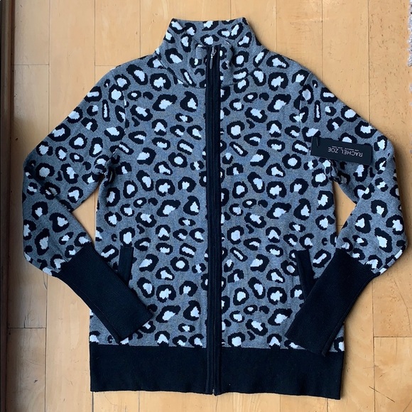 RACHEL ZOE Leopard Print Zip Up Sweater - Picture 2 of 14
